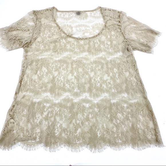 Fossil ivory lace fringe hem blouse size XS - Picture 2 of 8